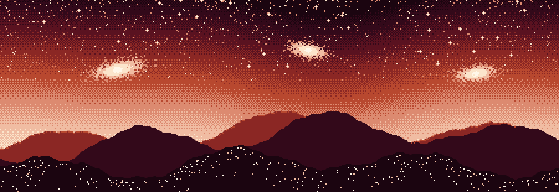 Pixel-art ridgeline at night